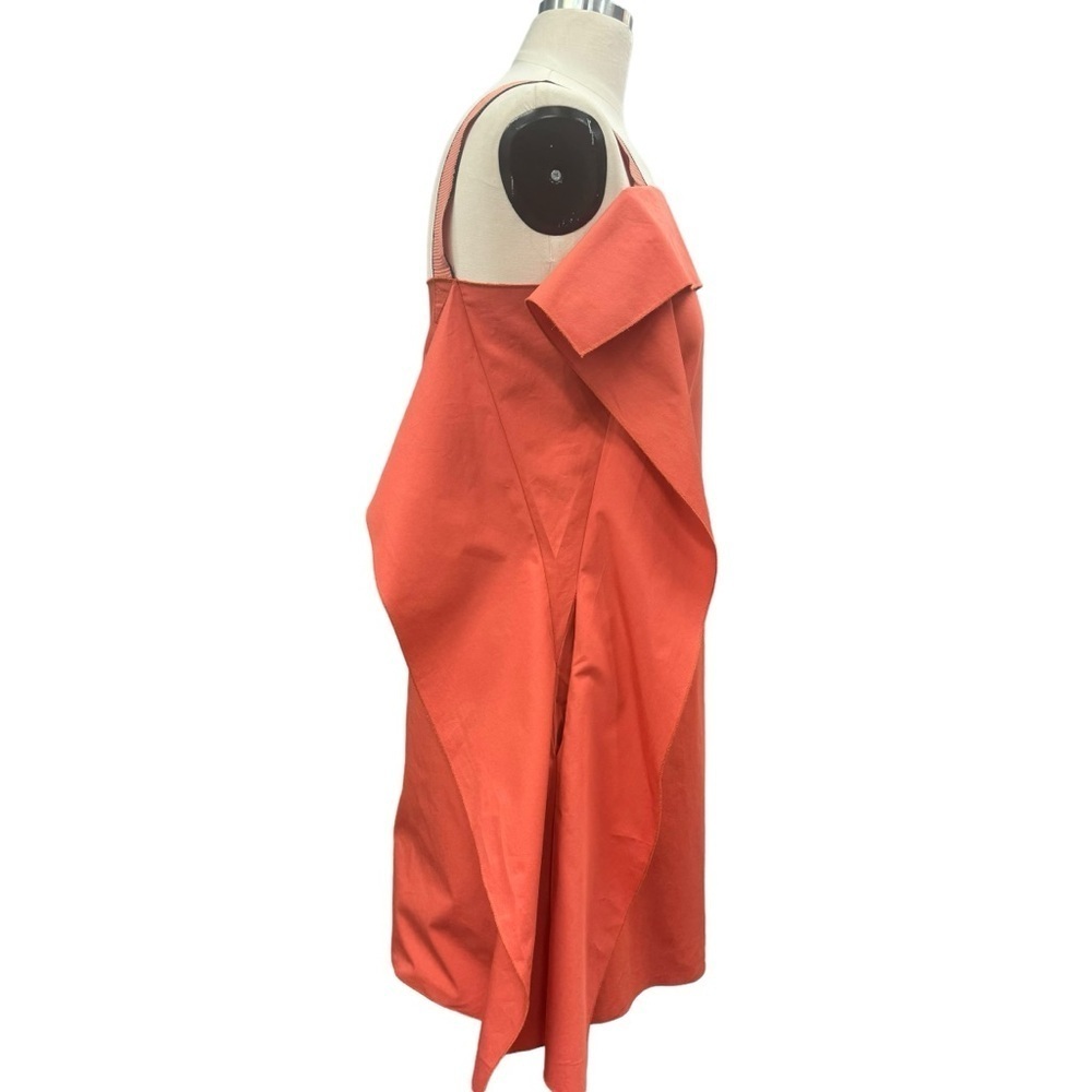 BOTTEGA VENETA Square Neck Dress Mini Size 40/S Orange Sleeveless Ruffled Italy - Picture 5 of 16